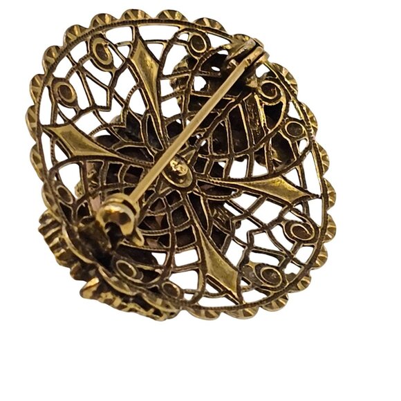 Victorian Style Brooch Pin Rose Filigree Floral Angel Cherub Gold Tone Vtg Lapel - Picture 6 of 7